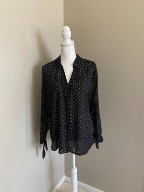 Sheer Black and White Polka Dot Blouse/XL